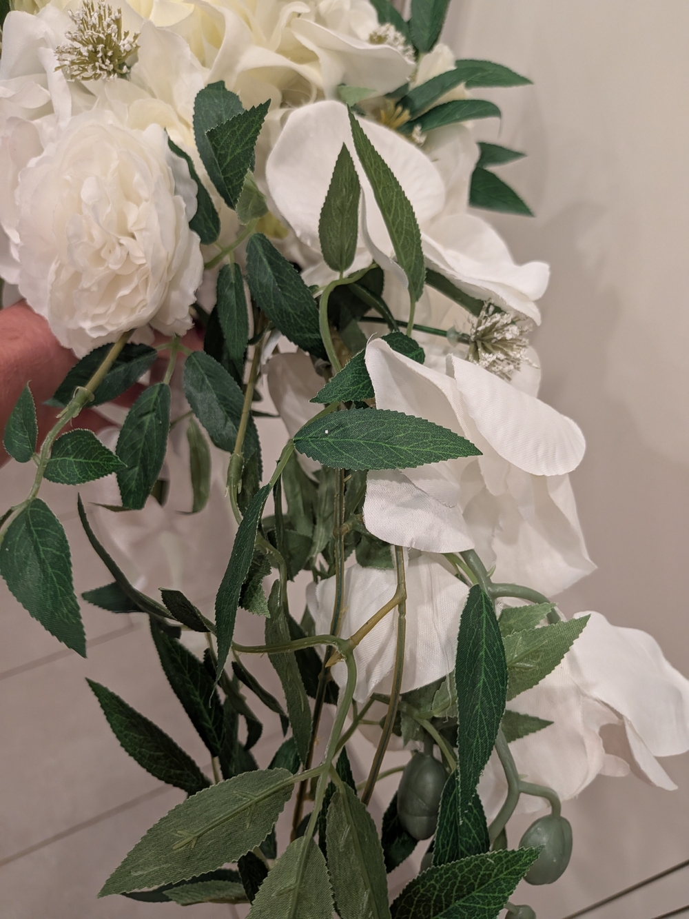 Bridal White Cascading Faux Bouquet with Greenery - Picture 13 of 13
